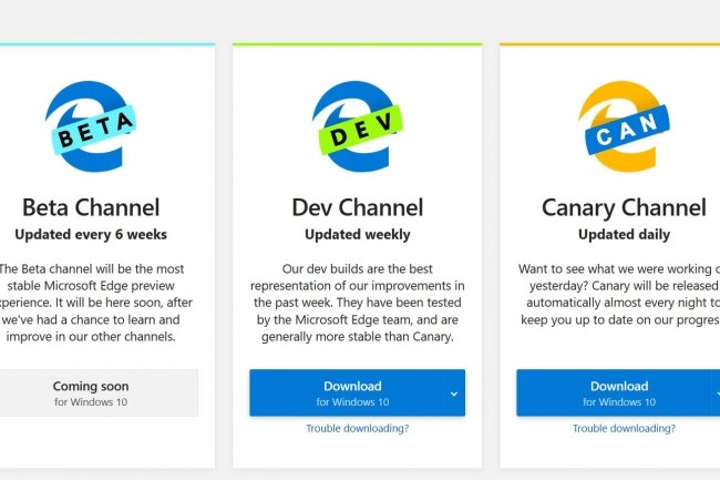 Le site Insider de Microsoft Edge permet de télécharger une première version non-stable du navigateur Edge tournant désormais sur Chromium. (Crédit Microsoft)